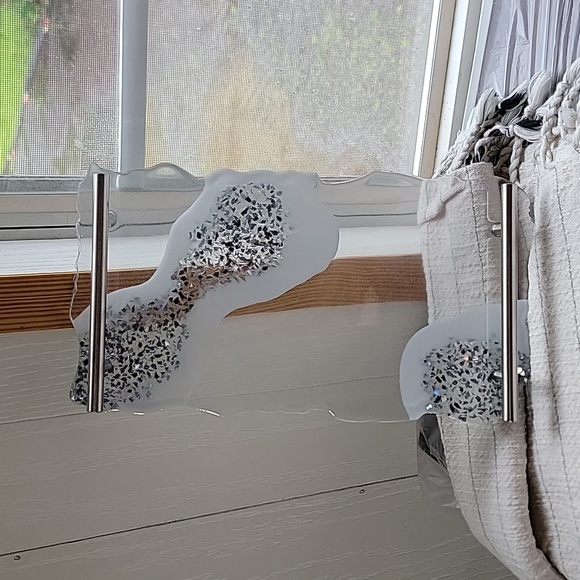 Handcrafted Resin Shattered Glass Effect Serving Tray Silver White Sparkly - Picture 3 of 5